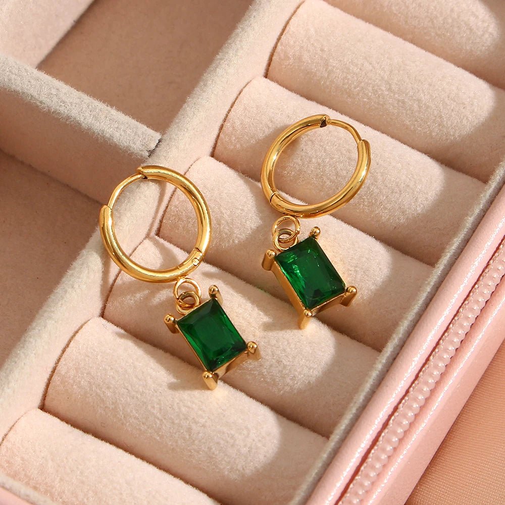 Square Stone Pendant Earrings - Zafinne Jewelry