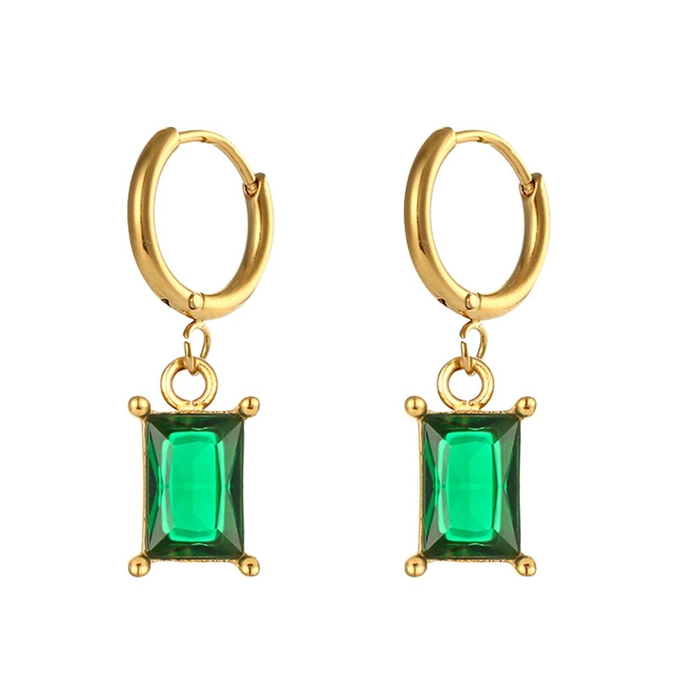 Square Stone Pendant Earrings - Zafinne Jewelry