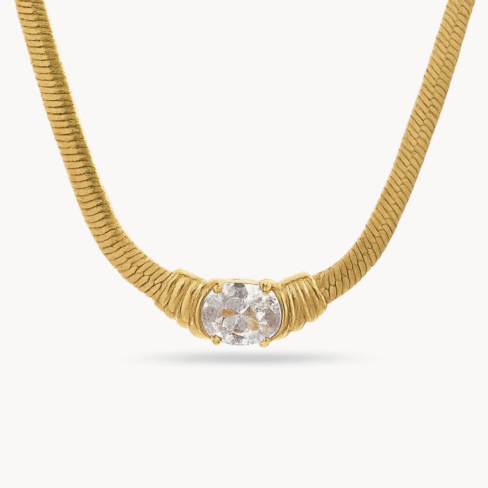 Stone Snake Chain Necklace - Zafinne Jewelry