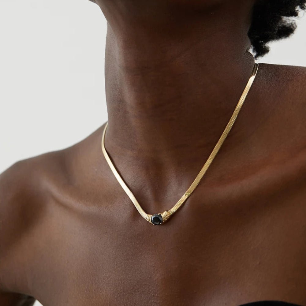 Stone Snake Chain Necklace - Zafinne Jewelry