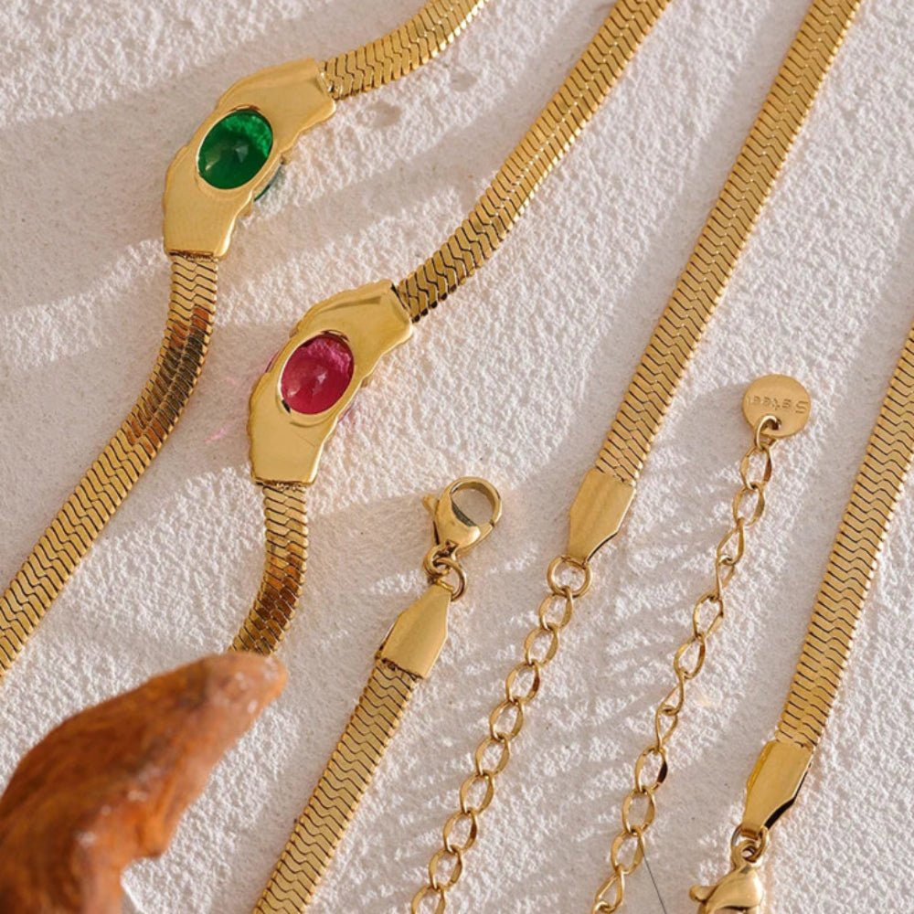 Stone Snake Chain Necklace - Zafinne Jewelry