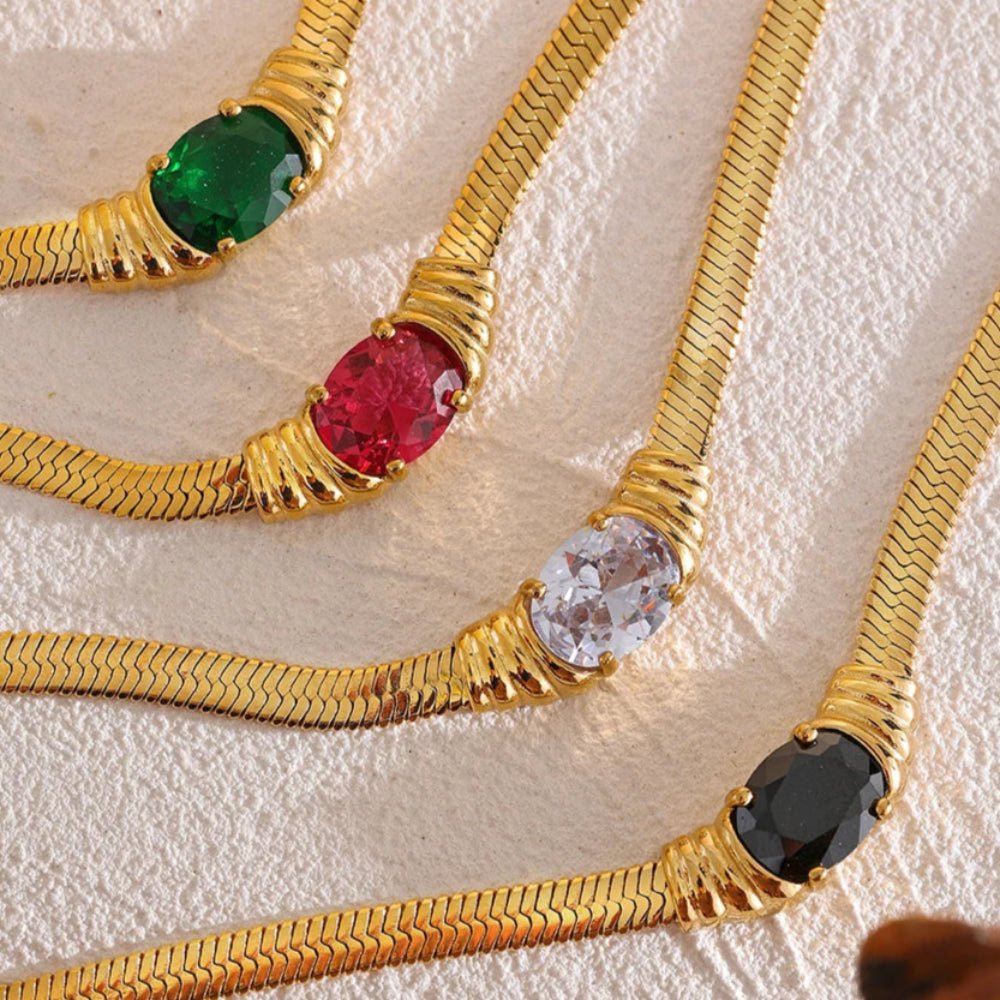 Stone Snake Chain Necklace - Zafinne Jewelry