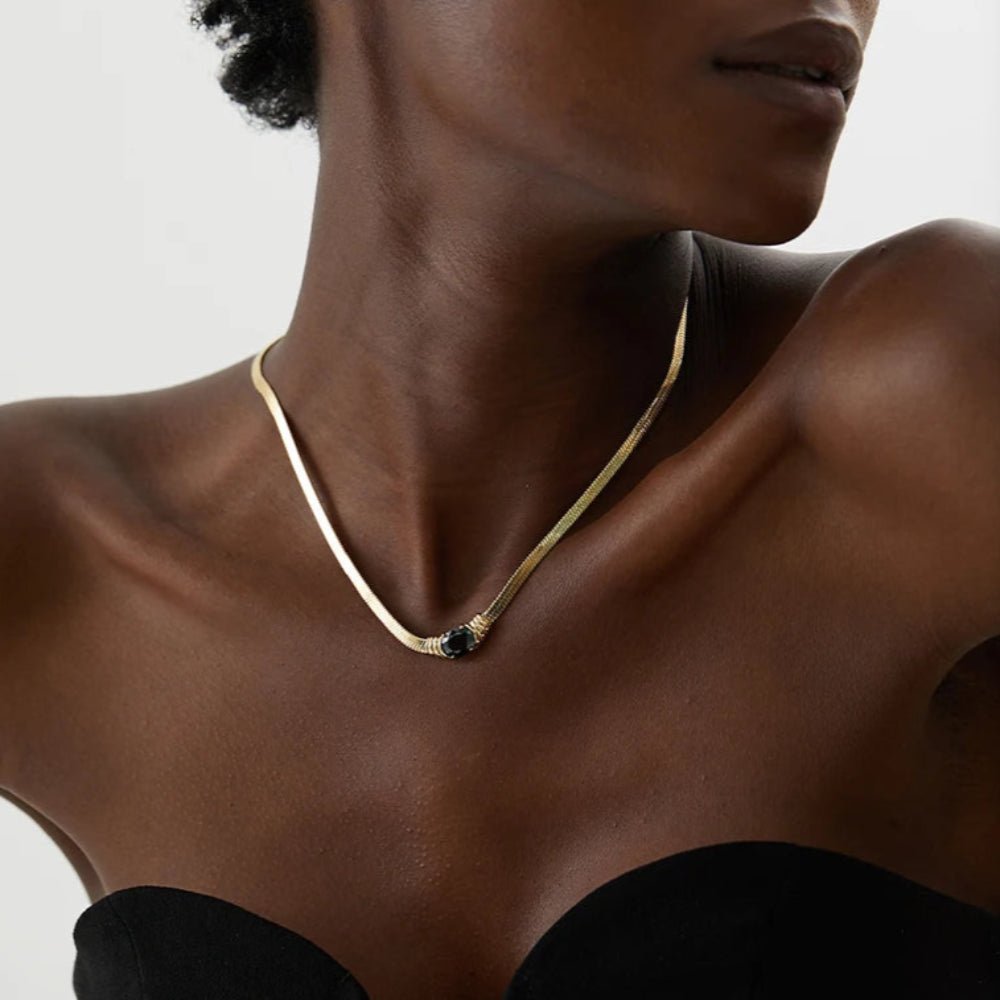 Stone Snake Chain Necklace - Zafinne Jewelry