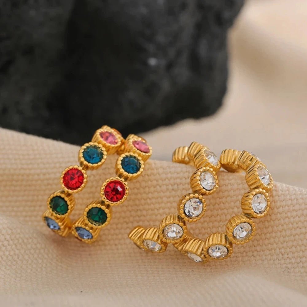 Stones Half Hoop Earrings - Zafinne Jewelry