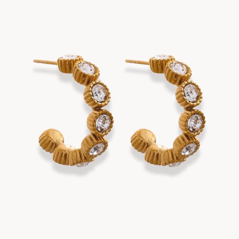 Stones Half Hoop Earrings - Zafinne Jewelry