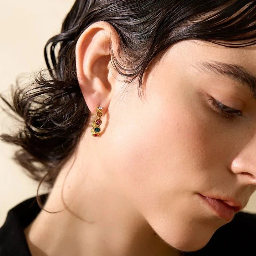 Stones Half Hoop Earrings - Zafinne Jewelry