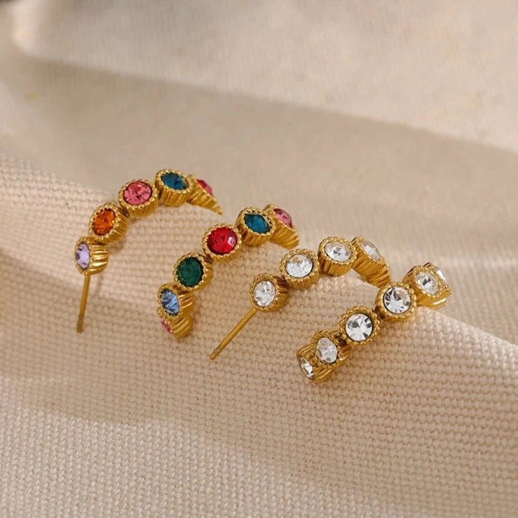 Stones Half Hoop Earrings - Zafinne Jewelry