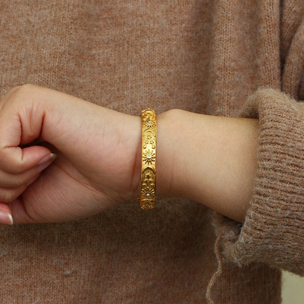 Sun Moon Star Cuff Bangle Bracelet - Zafinne Jewelry