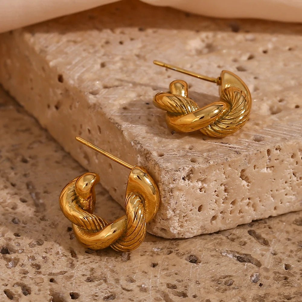 Twisted Hoop Earrings Gold - Zafinne Jewelry