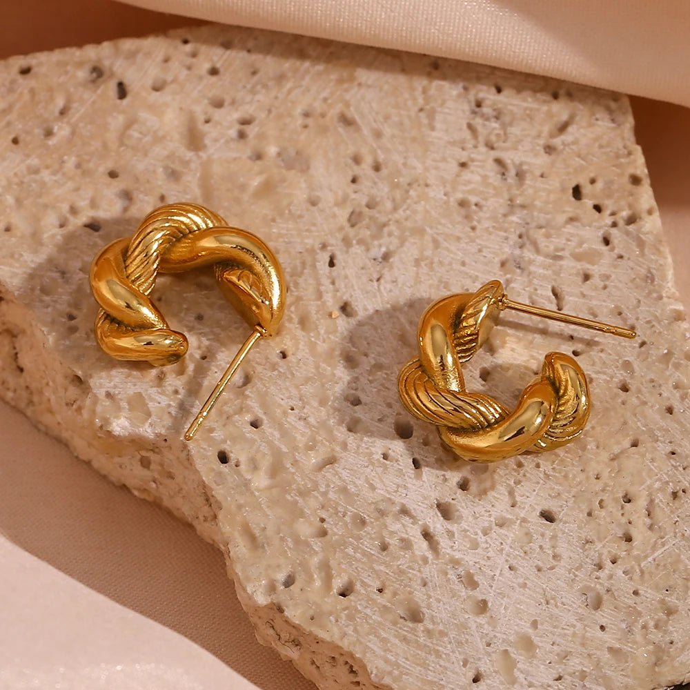 Twisted Hoop Earrings Gold - Zafinne Jewelry