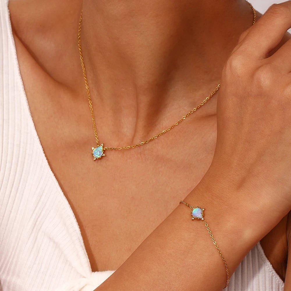 Waterdrop Blue Opal Stone Necklace - Zafinne Jewelry