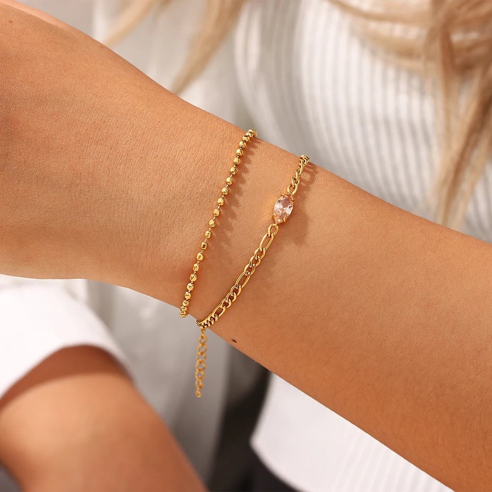 Zircon Double Layer Chain Bracelet - Zafinne Jewelry