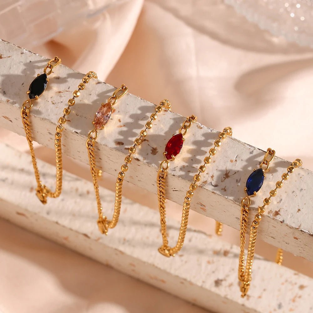 Zircon Double Layer Chain Bracelet - Zafinne Jewelry