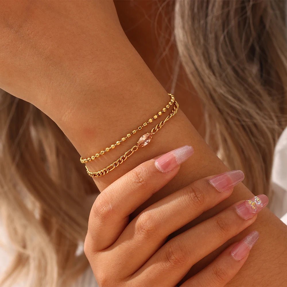 Zircon Double Layer Chain Bracelet - Zafinne Jewelry