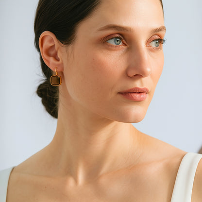 Square Opal Stone Hook Earrings