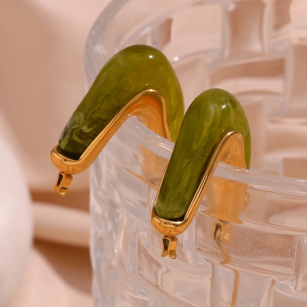 Amber V Shape Hoop Earring - Zafinne Jewelry