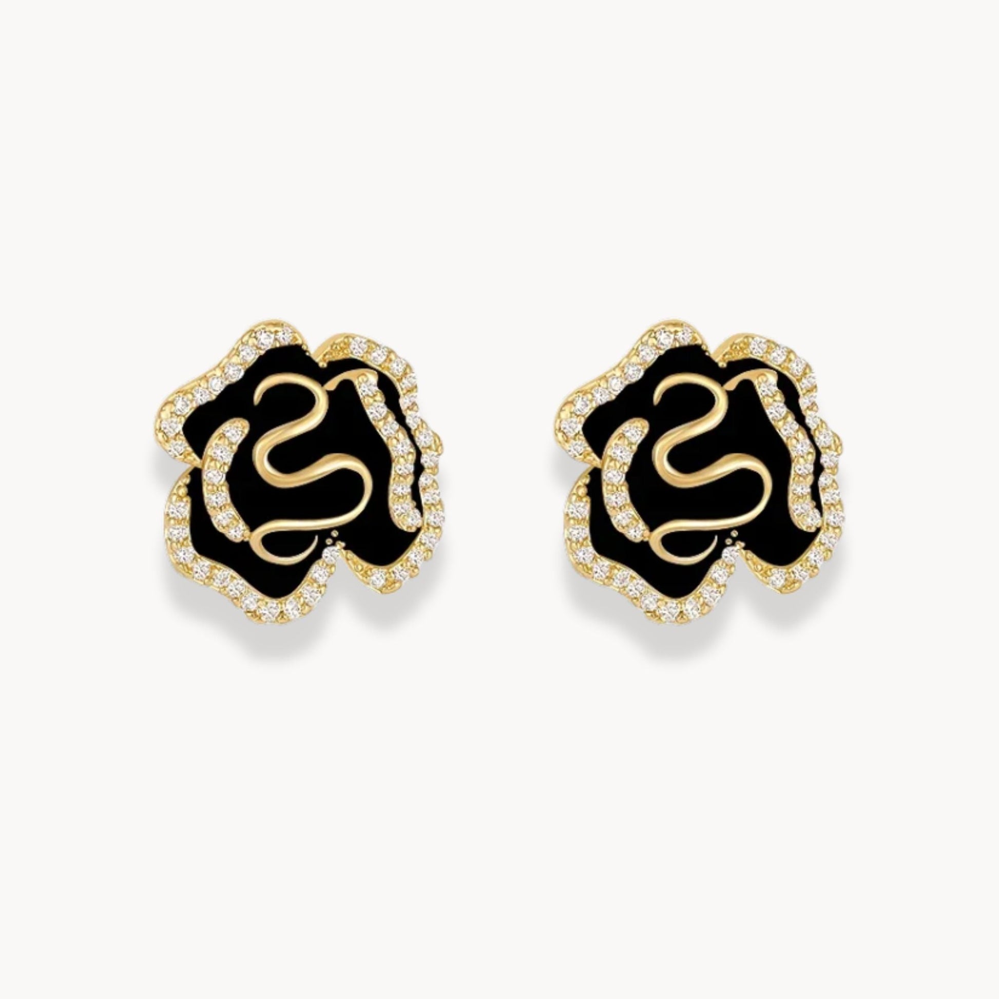 Black Camellia Flower Earrings - Zafinne Jewelry