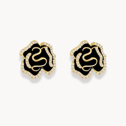 Black Camellia Flower Earrings - Zafinne Jewelry