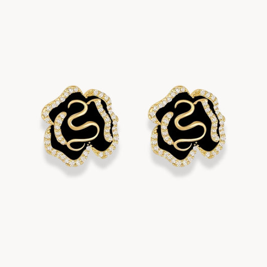 Black Camellia Flower Earrings - Zafinne Jewelry