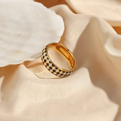 Black White Enamel Ring - Zafinne Jewelry
