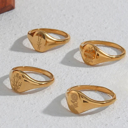 Botanical Gold Signet Ring - Zafinne Jewelry