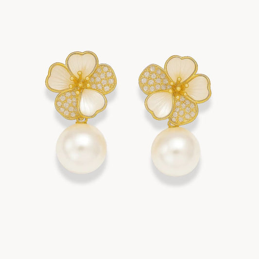 Camellia Flower Pearl Earrings - Zafinne Jewelry