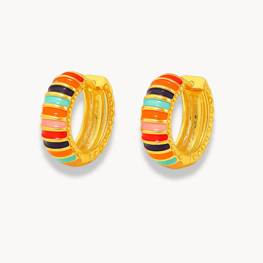 Colorful Enamel Textured Hoop Earrings - Zafinne Jewelry