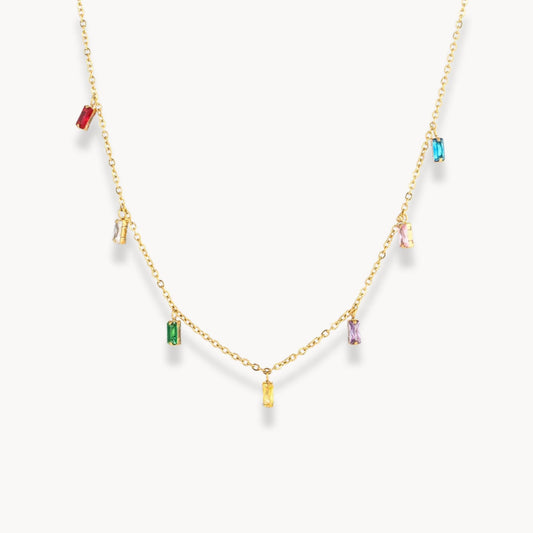 Colorful Square Stone Necklace - Zafinne Jewelry