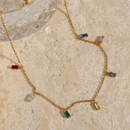 Colorful Square Stone Necklace - Zafinne Jewelry