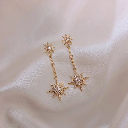 Crystal Star Long Earrings - Zafinne Jewelry