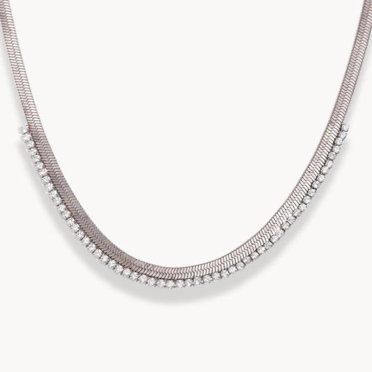 Cubic Zirconia Herringbone Necklace - Zafinne Jewelry
