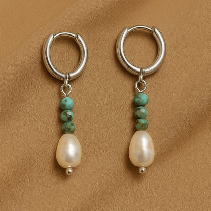 Freshwater Pearl Drop Hoop Earrings - Zafinne Jewelry