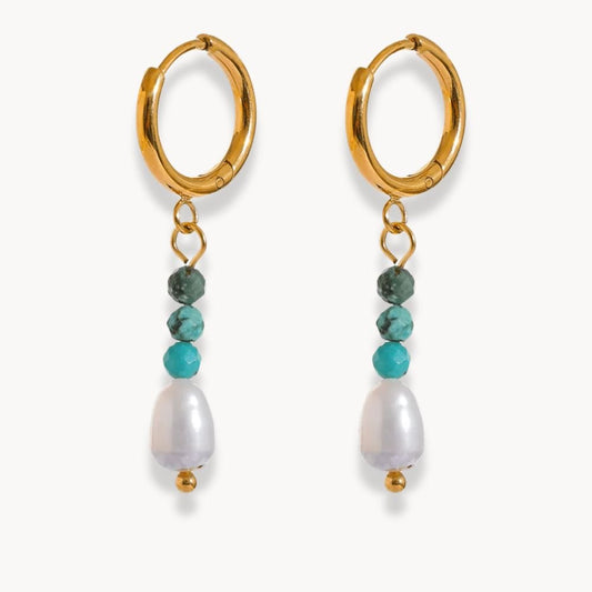 Freshwater Pearl Drop Hoop Earrings - Zafinne Jewelry