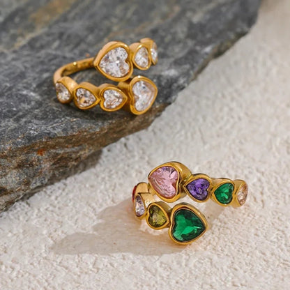 Heart Stones Adjustable Ring - Zafinne Jewelry