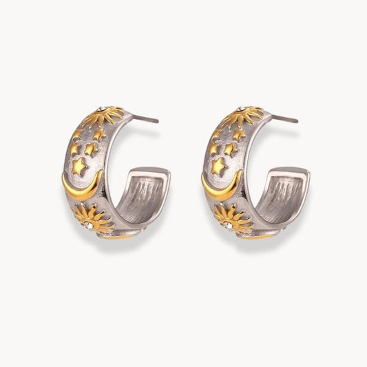 Moon Sun Star Hoop Earrings - Zafinne Jewelry