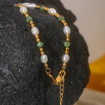 Natural Epidote Stone Freshwater Pearls Bracelet - Zafinne Jewelry