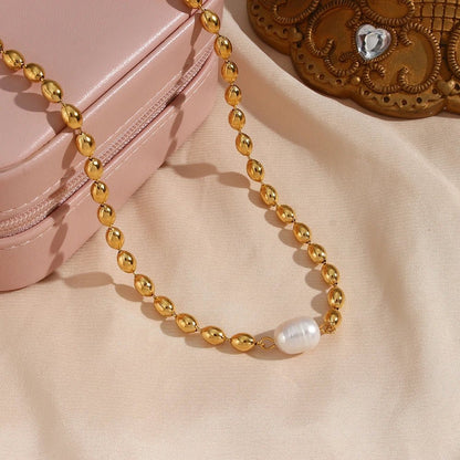 Oval Beads Freshwater Pearl Necklace - Zafinne Jewelry