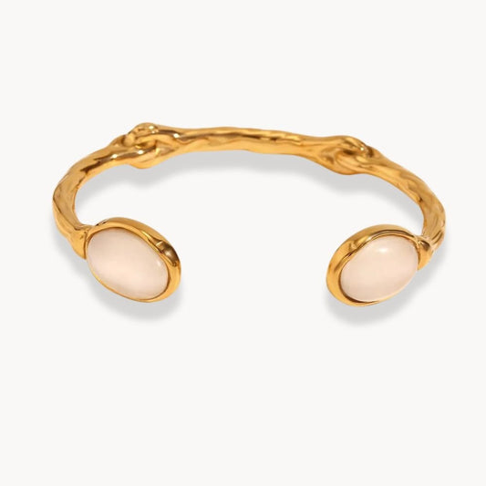 Oval Natural Stone Open Bracelet - Zafinne Jewelry