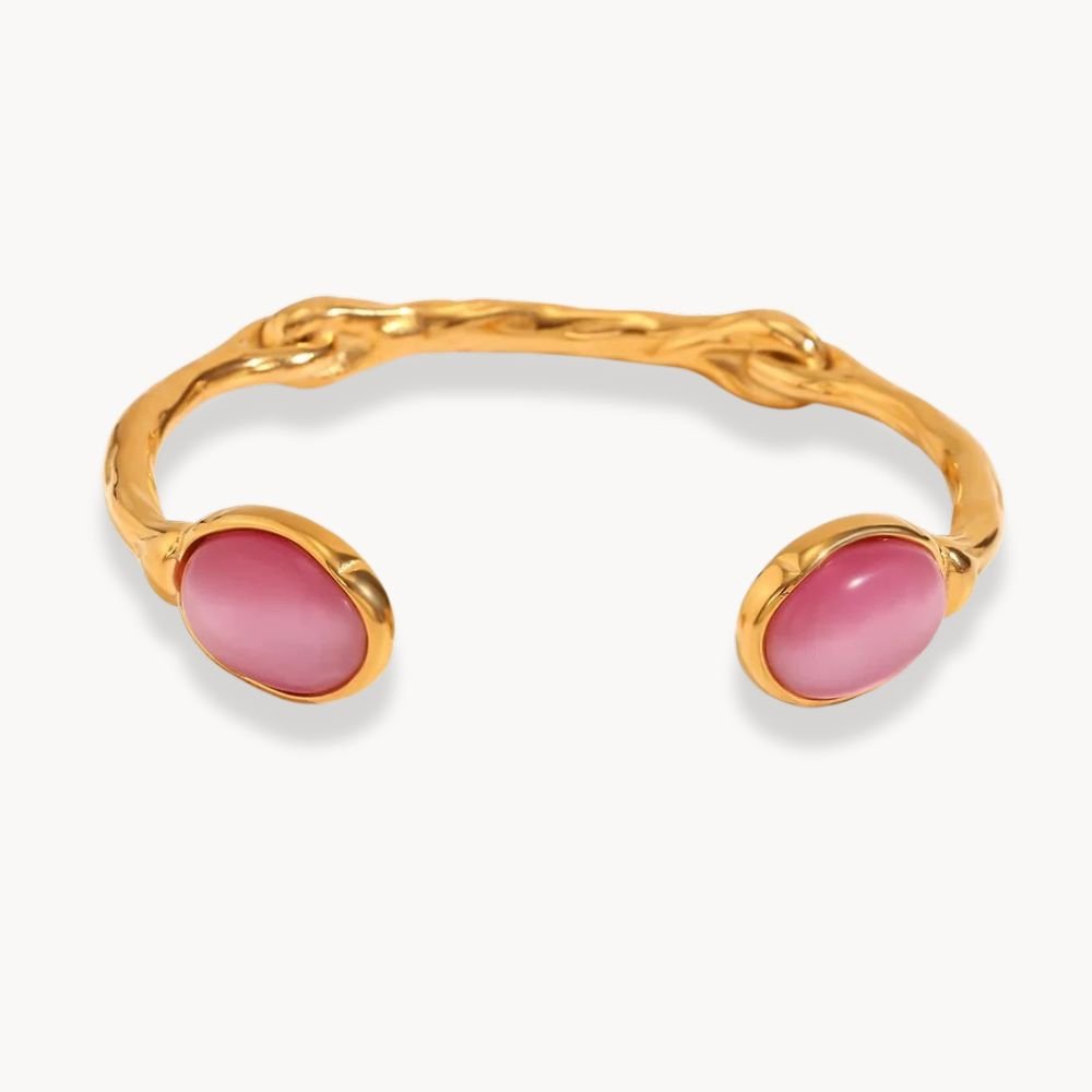 Oval Natural Stone Open Bracelet - Zafinne Jewelry