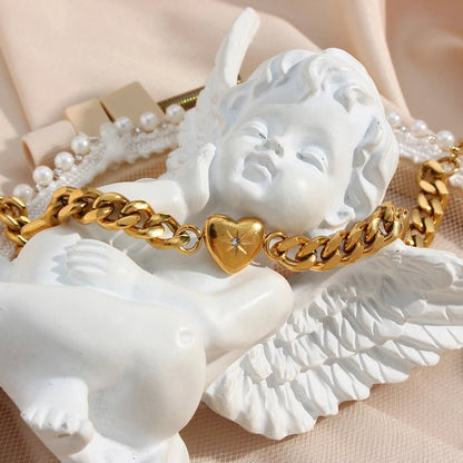 Paved Ocean Heart Cuban Chain Bracelet - Zafinne Jewelry