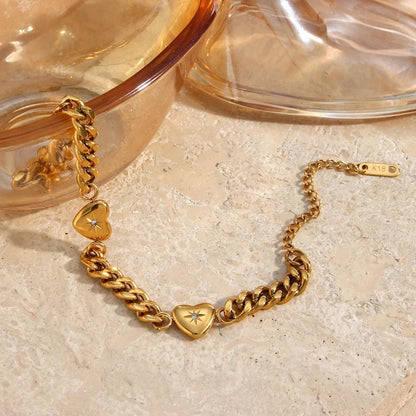 Paved Ocean Heart Cuban Chain Bracelet - Zafinne Jewelry