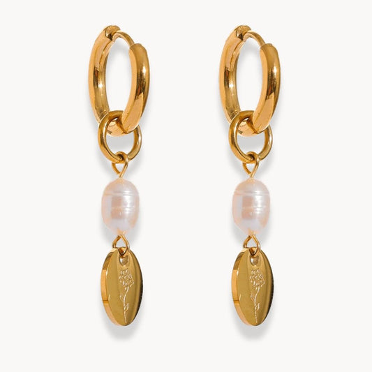 Pearl Charm Flower Drop Earrings - Zafinne Jewelry