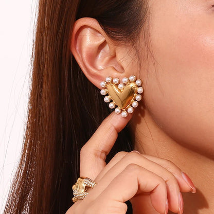 Pearl Heart Earrings - Zafinne Jewelry