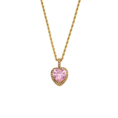 Rope Chain Heart Stone Pendant Necklace - Zafinne Jewelry