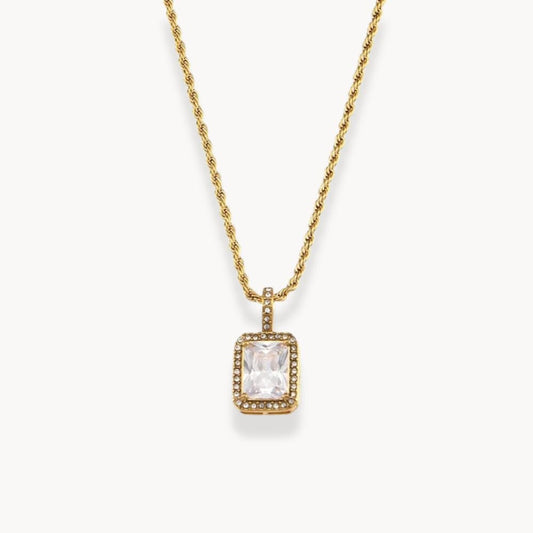 Rope Chain Square Stone Pendant Necklace - Zafinne Jewelry