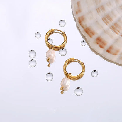 Round Hoop Freshwater Pearl Earrings - Zafinne Jewelry