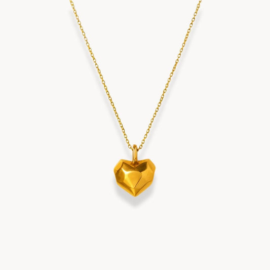 Solid Cutted Heart Charm Necklace - Zafinne Jewelry
