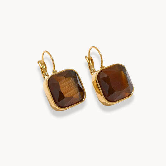 Square Opal Stone Hook Earrings - Zafinne Jewelry