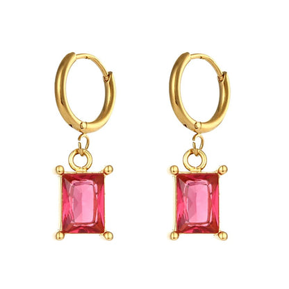 Square Stone Pendant Earrings - Zafinne Jewelry
