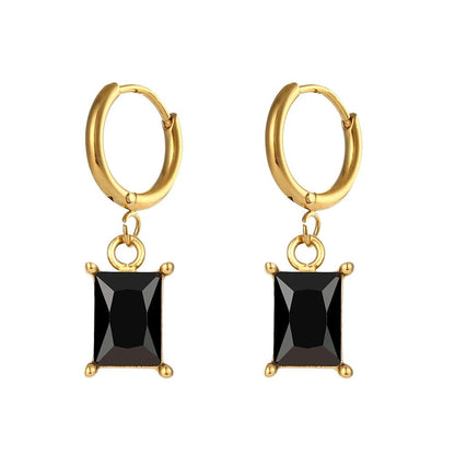 Square Stone Pendant Earrings - Zafinne Jewelry